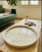 Handmade Mother of Pearl Round Tray – Golden Quatrefoil Pattern | 45 cm - Image 2