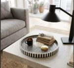 Handcrafted Black & White Mother of Pearl Round Serving Tray - Image 2