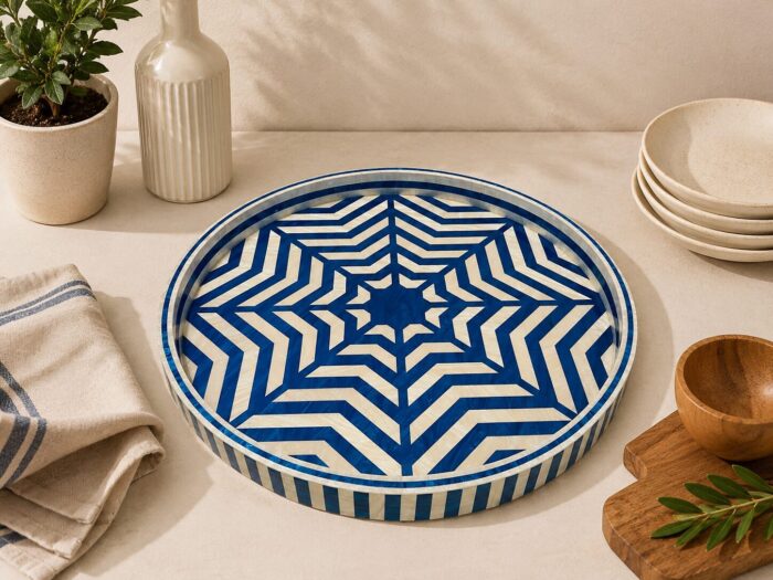 Imperial Blue Star Mosaic Decorative Serving Tray-45 CM - Image 1