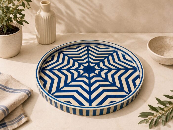 Imperial Blue Star Mosaic Decorative Serving Tray-45 CM - Image 2