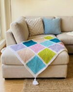 Handcrafted  Colorful Cozy Squares Crochet Throw