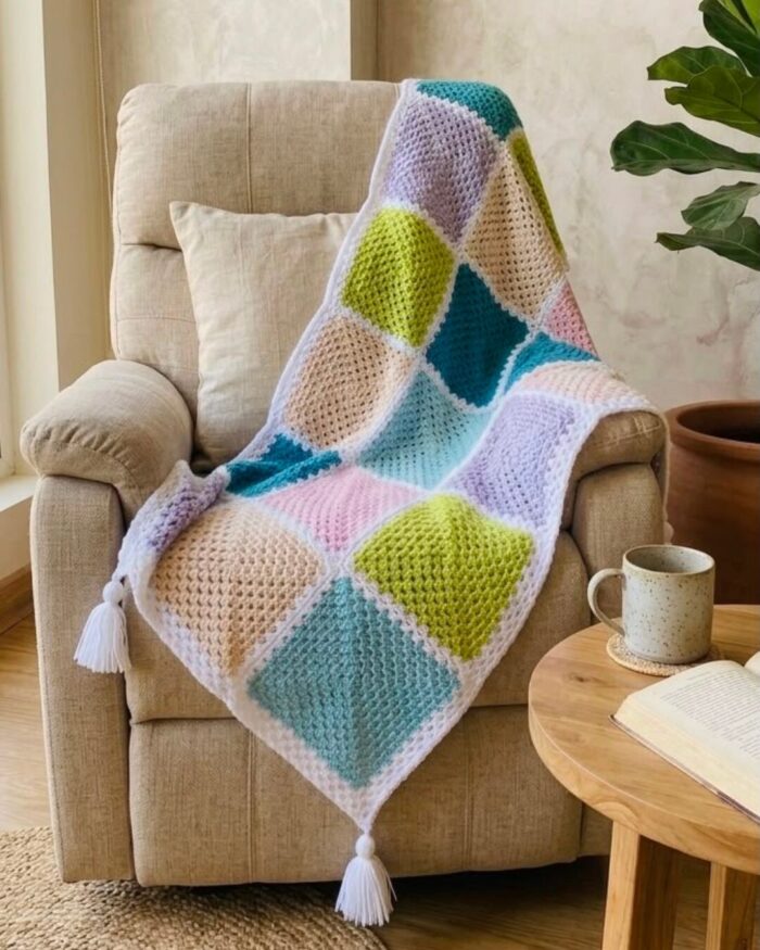Handcrafted  Colorful Cozy Squares Crochet Throw - Image 2