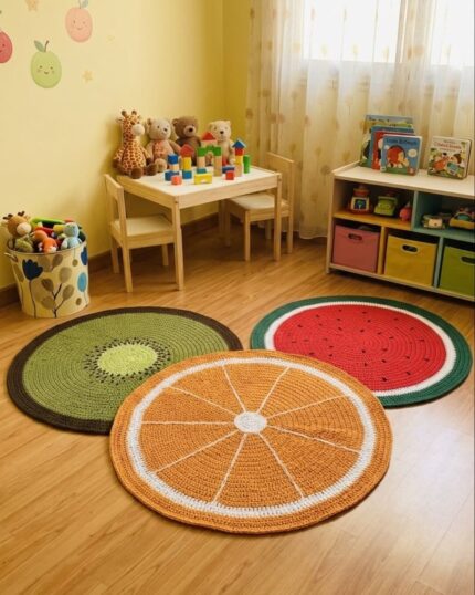 Hand-Crocheted Fruit Wedge Rugs