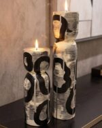 Hand-Painted Abstract Wooden Tea Light Holder Set ( set of 2) - Image 4
