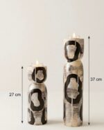 Hand-Painted Abstract Wooden Tea Light Holder Set ( set of 2) - Image 3