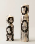 Hand-Painted Abstract Wooden Tea Light Holder Set ( set of 2)
