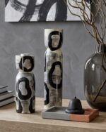 Hand-Painted Abstract Wooden Tea Light Holder Set ( set of 2) - Image 2