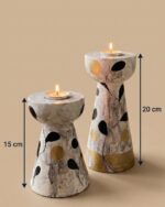 Artistic Botanical Handcrafted Wooden Candle Holder (set of 2) - Image 2