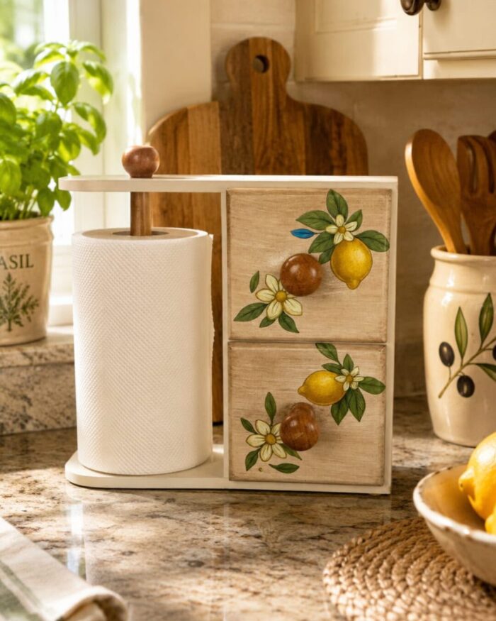 Lemon Blossom Rustic Countertop Organizer& Tea Station - Image 1