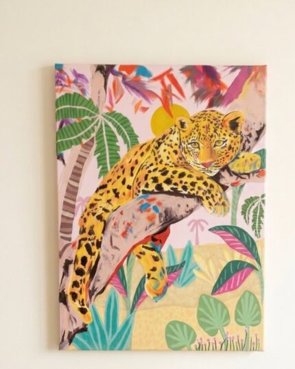 Hand-Painted Leopard in the Blush Canopy art work
