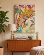 Hand-Painted Leopard in the Blush Canopy art work - Image 4