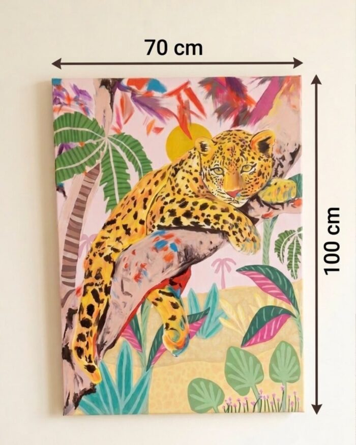 Hand-Painted Leopard in the Blush Canopy art work - Image 3