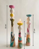 The Botanica Hand-Painted Wooden candle Holders ( set of 3) - Image 3