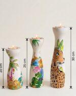 Hand-Painted wooden jungle and Leopard  candle holder ( set of 3) - Image 3