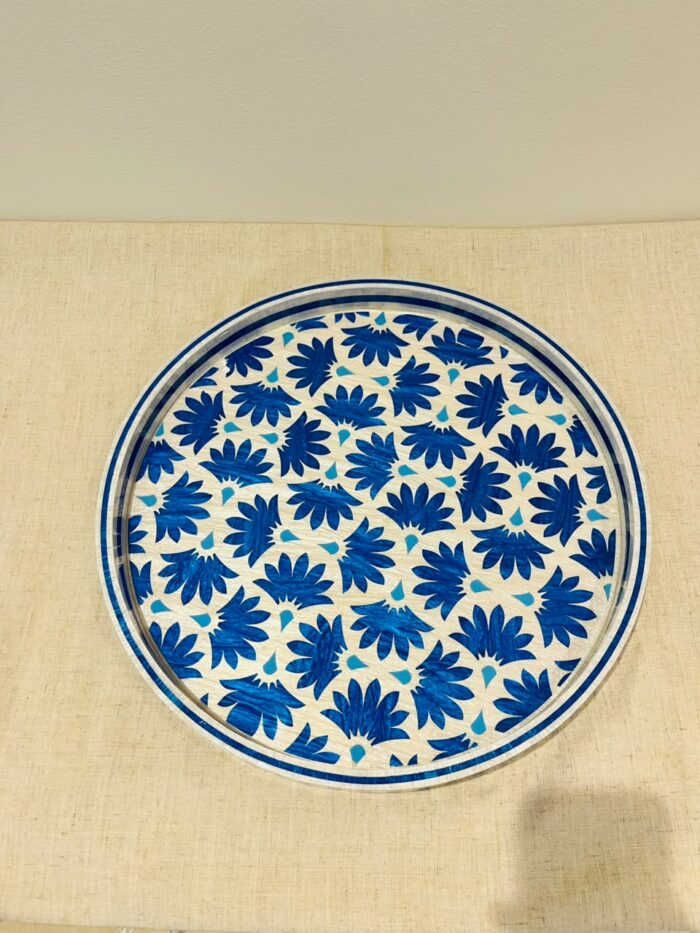 Handcrafted Blue Floral Mosaic Serving Tray-45 CM - Image 3