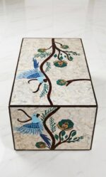 Luxury Mother-of-Pearl Floral Console Table – Handcrafted Wooden Statement Piece - Image 2