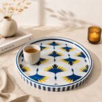 Ivory Crane Round Serving Tray – Handmade Mother of Pearl Inlay