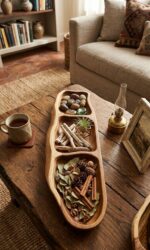 Natural Live Edge Wooden Serving Tray - 3-Compartment Handcrafted Snack Platter - Image 9