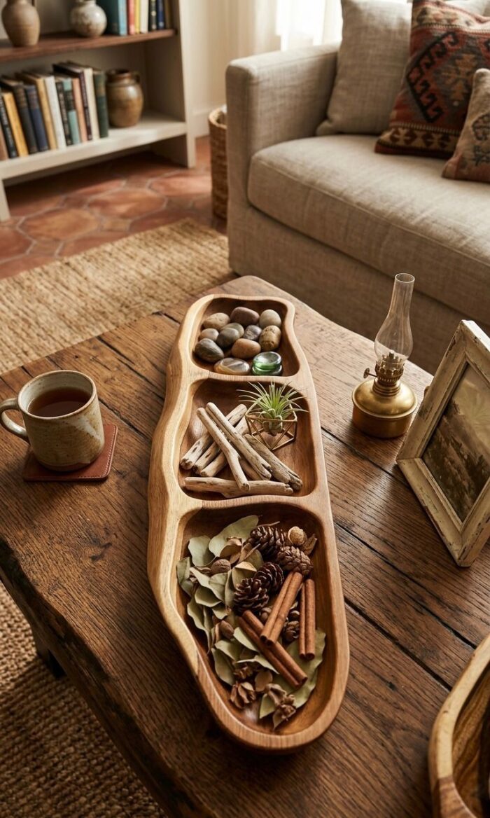 Natural Live Edge Wooden Serving Tray - 3-Compartment Handcrafted Snack Platter - Image 9
