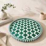 Emerald Clover Round Serving Tray – Handmade Mother of Pearl Inlay