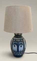 Table Lamp, Blue Antique Folk Art, Bedside & Living Room, Poetry, Distressed Bronze & White - Image 2