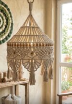 Handmade Macramé Hanging Pendant Lamp Shade – Boho Chic Ceiling Light Décor (50 x 75 cm) - Image 5