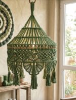 Handmade Macramé Hanging Pendant Lamp Shade – Boho Chic Ceiling Light Décor (50 x 75 cm) - Image 3