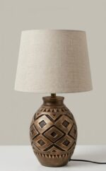 Table Lamp, Bronz Antique Folk Art, Bedside & Living Room, Poetry, Distressed Bronze & White - Image 2