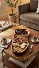 Natural Live Edge Wooden Serving Tray - 3-Compartment Handcrafted Snack Platter - Image 6