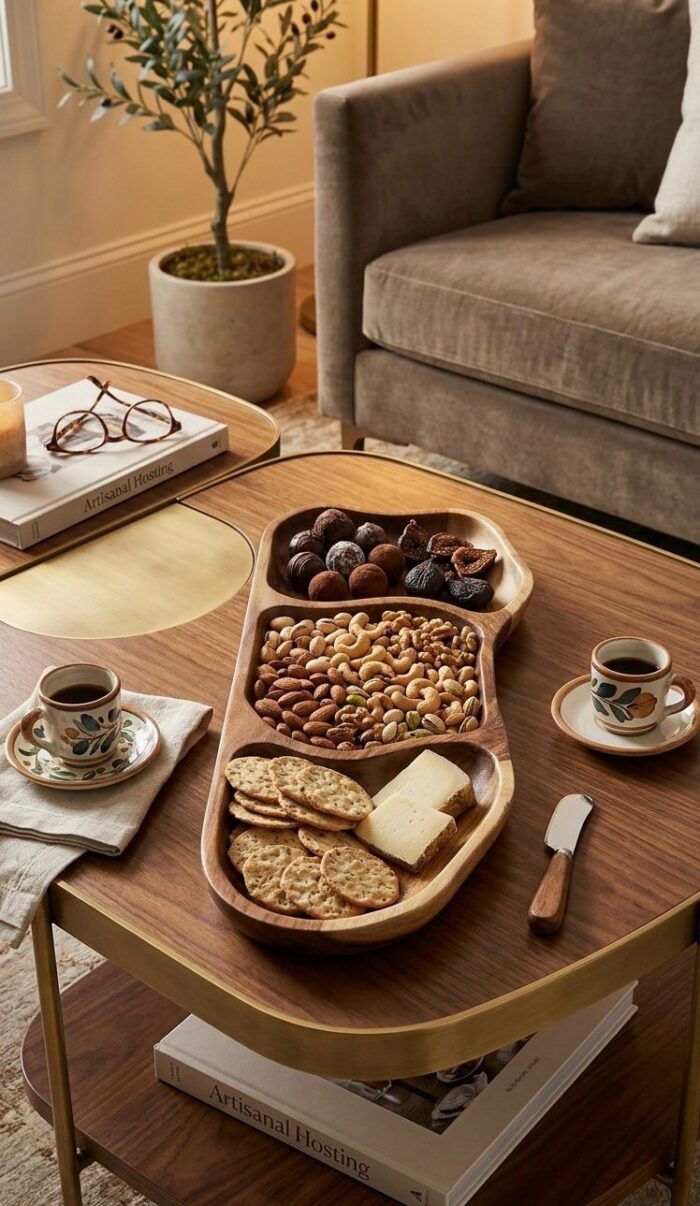 Natural Live Edge Wooden Serving Tray - 3-Compartment Handcrafted Snack Platter - Image 6