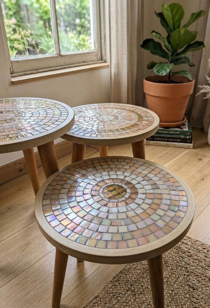 Handmade Mother-of-Pearl Mosaic Nesting Side Tables – Set of 3 - Image 3