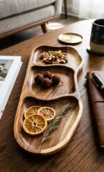 Natural Live Edge Wooden Serving Tray - 3-Compartment Handcrafted Snack Platter - Image 5