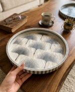 Handmade Mother of Pearl  Gray Round Serving Tray – White Crane Design | 45 cm - Image 4