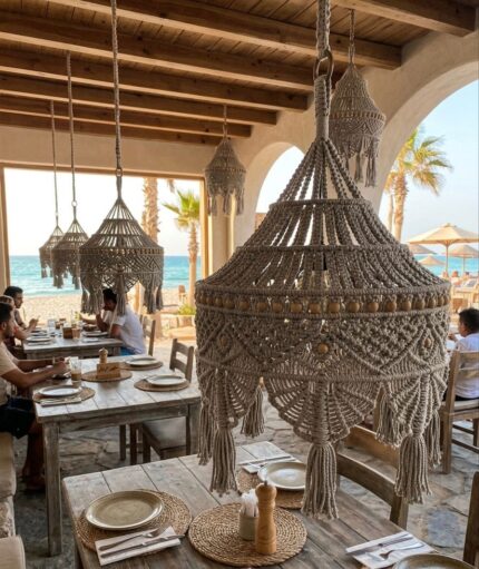 Handmade Macramé Hanging Pendant Lamp Shade – Boho Chic Ceiling Light Décor (50 x 75 cm)