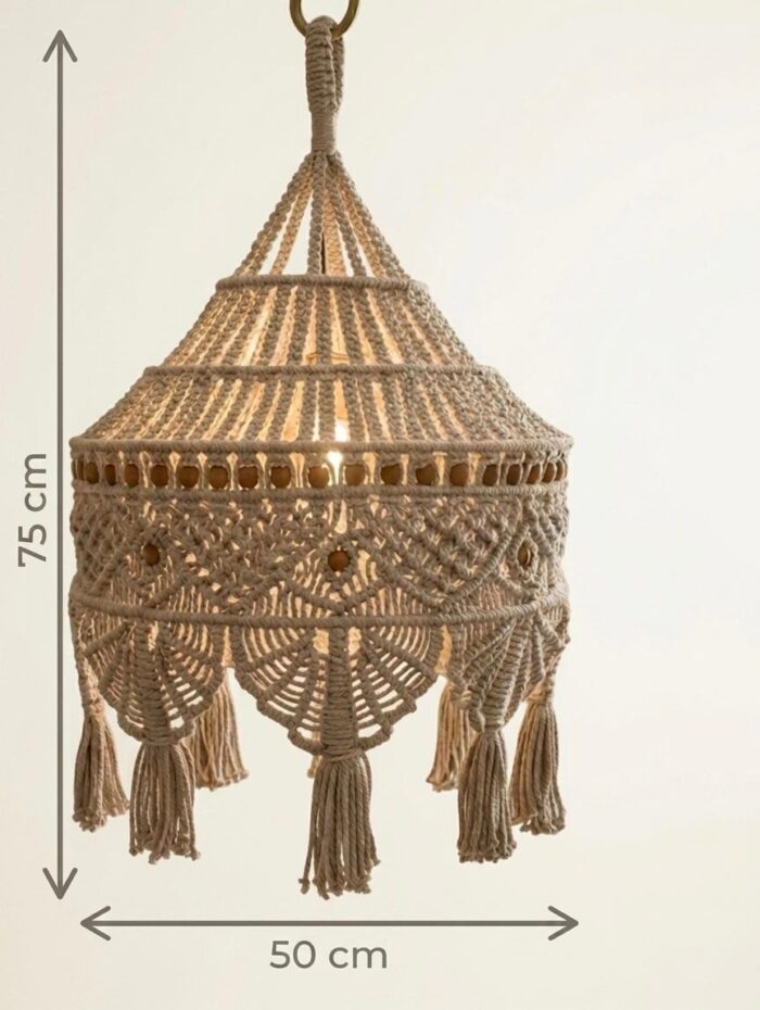 Handmade Macramé Hanging Pendant Lamp Shade – Boho Chic Ceiling Light Décor (50 x 75 cm) - Image 6