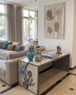 Luxury Mother-of-Pearl Floral Console Table – Handcrafted Wooden Statement Piece - Image 4