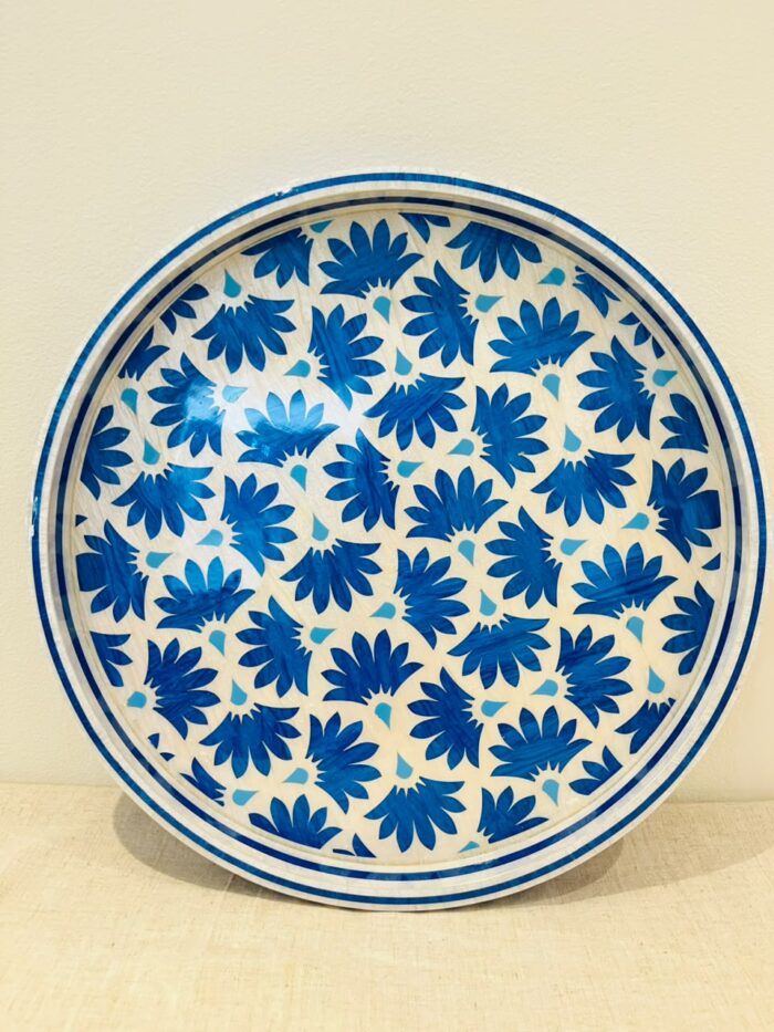 Handcrafted Blue Floral Mosaic Serving Tray-45 CM - Image 2