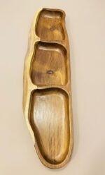 Natural Live Edge Wooden Serving Tray - 3-Compartment Handcrafted Snack Platter - Image 2
