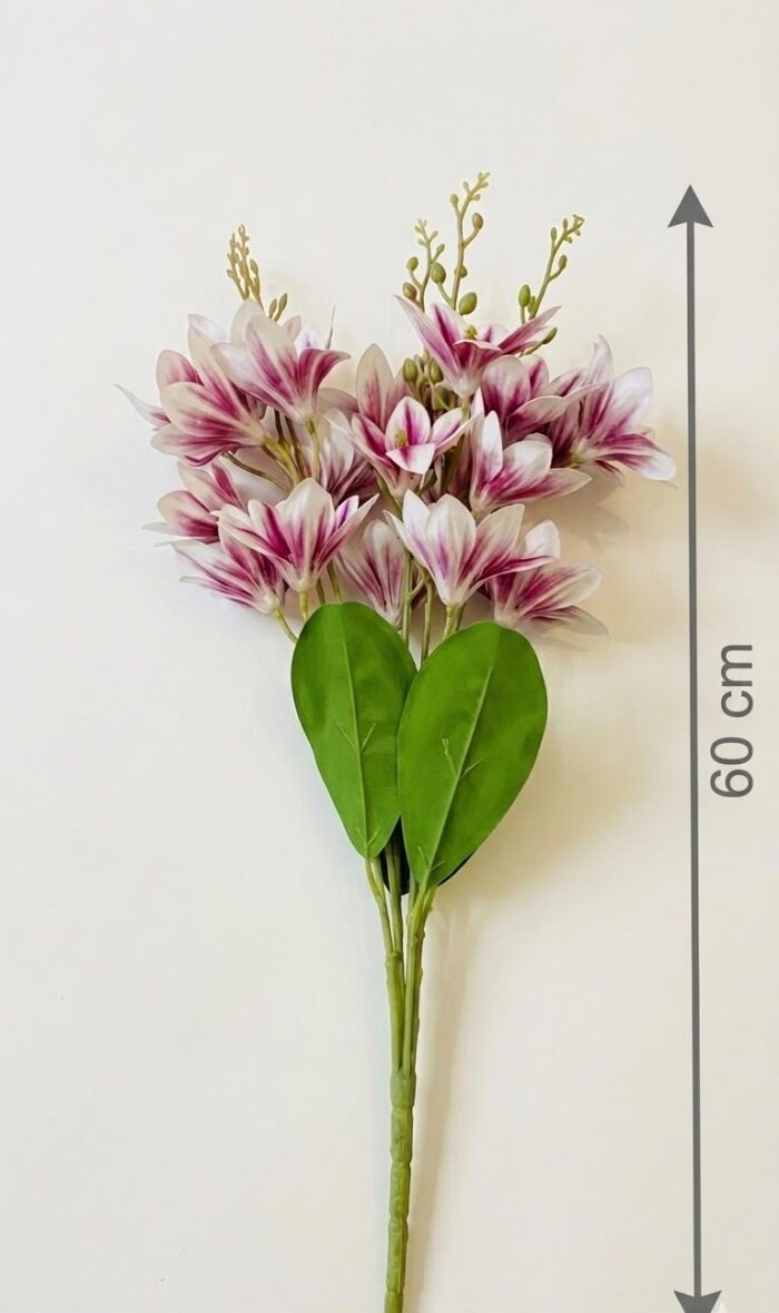 Artificial Pink Magnolia Flower Arrangement in Crystal Glass Vase - Image 3