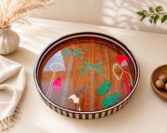 Handcrafted Tropical Palm Wooden Serving Tray| 45 cm - Image 1