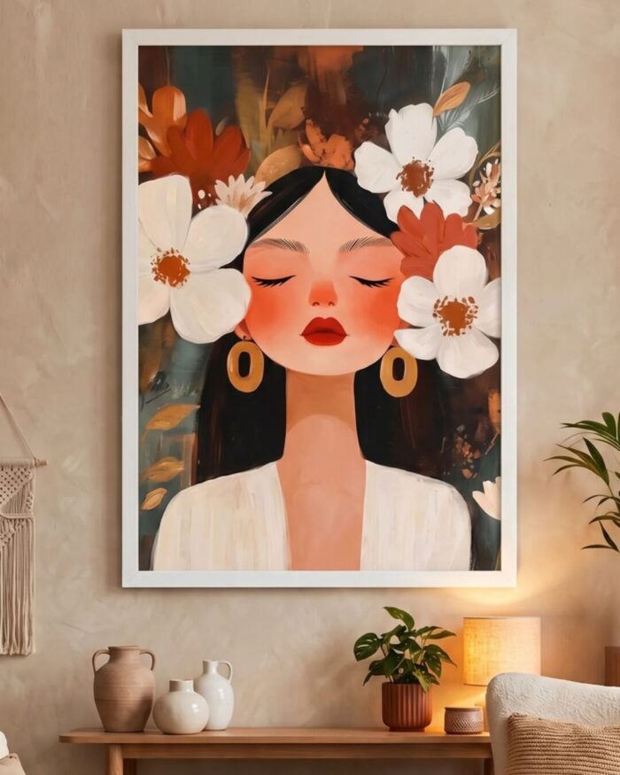 Terracotta Bloom , Botanical Portrait Fabric Art Print - Image 4