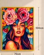 Boho Flower Crown Woman Portrait Printed Framed  Fabric Art - Image 3