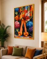 Vibrant Yellow Bow Shoes and Bright Florals Fabric printed wall art - Image 2