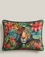Exotic Leopard Botanical Velvet Decorative Cushion