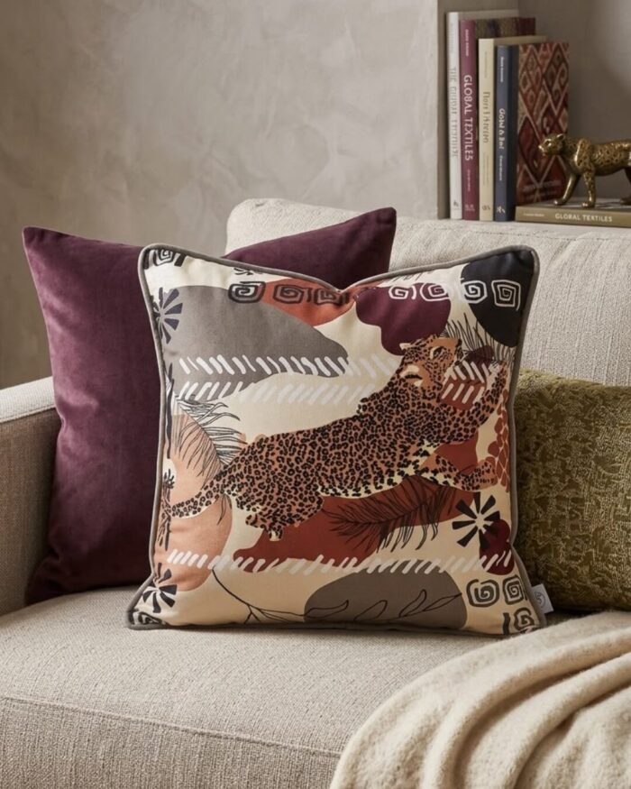 Earth Tone Safari Printed Velvet Cushion - Image 2