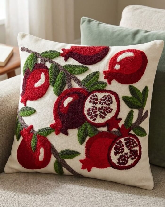 Crimson Pomegranate Tufted cushion - Image 1