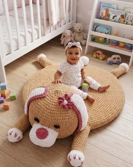 Happy Pup Hand-Crocheted Nursery Playmat and Rug