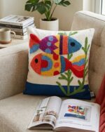 Colorful Coral Reef Artisan Hand Tufted Fish Cushion