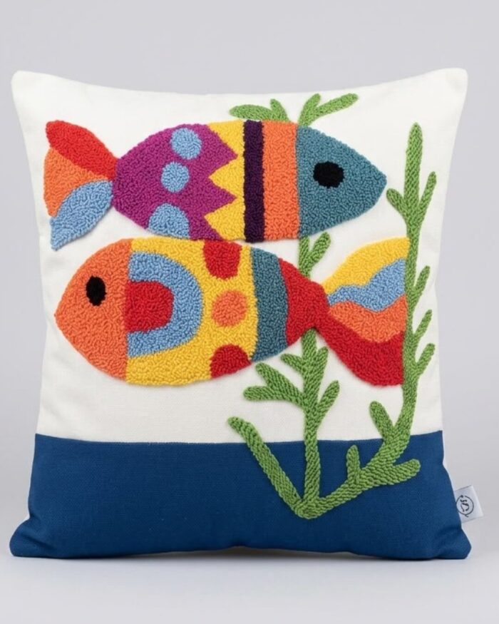 Colorful Coral Reef Artisan Hand Tufted Fish Cushion - Image 3