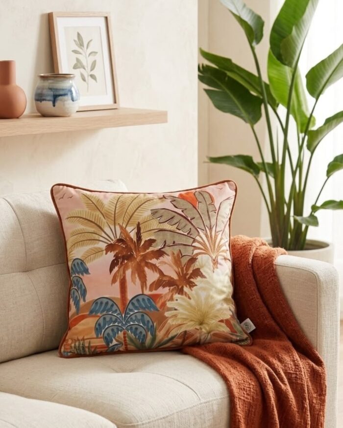 Sunset Palms Velvet printed cushion - Image 2